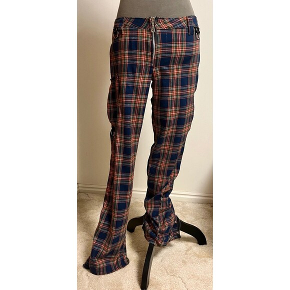 Y2K Vintage Serious LA Green and Orange Plaid Pants with Pockets SZ 5 - Picture 1 of 10